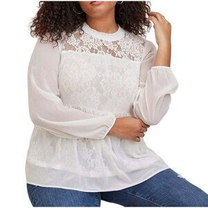 Torrid Top Women 4X White Feminine Lace Pullover Chiffon Minimalist Ballerina